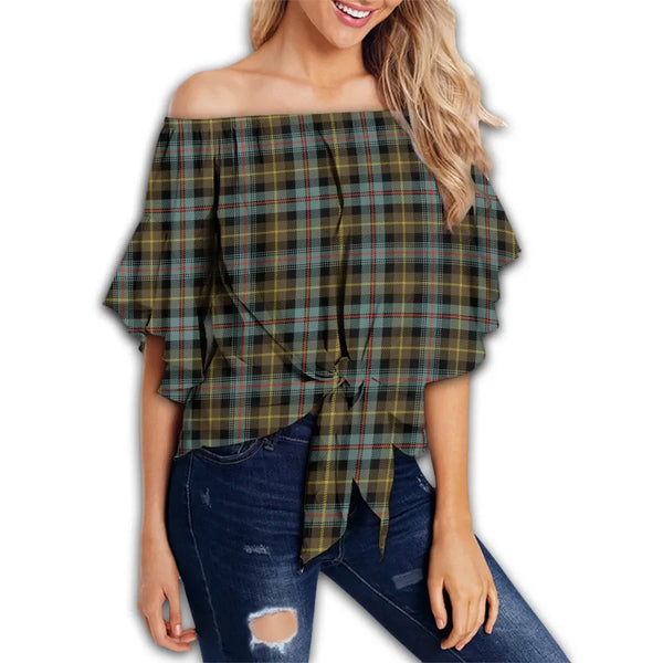 Farquharson Weathered Tartan Classic Off Shoulder Waist Wrap Top