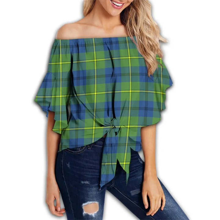 Johnston Ancient Tartan Classic Off Shoulder Waist Wrap Top