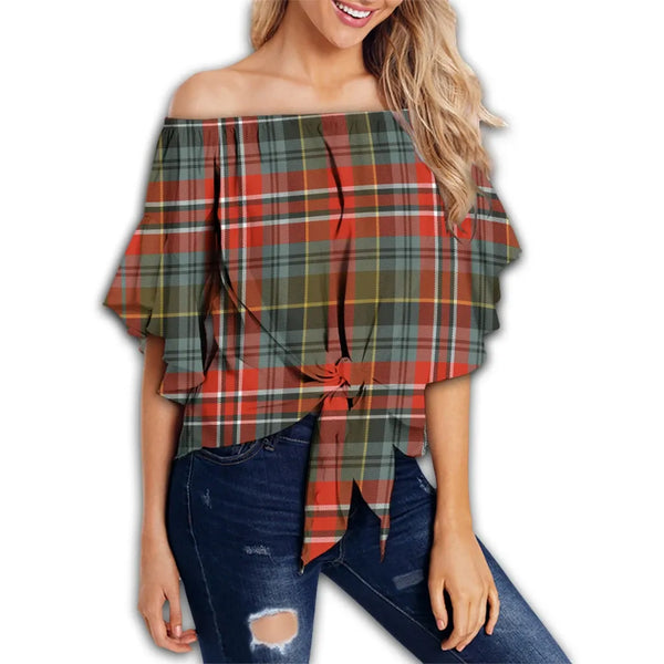 MacPherson Weathered Tartan Classic Off Shoulder Waist Wrap Top