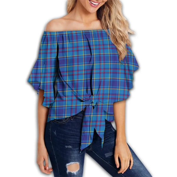 Mercer Modern Tartan Classic Off Shoulder Waist Wrap Top