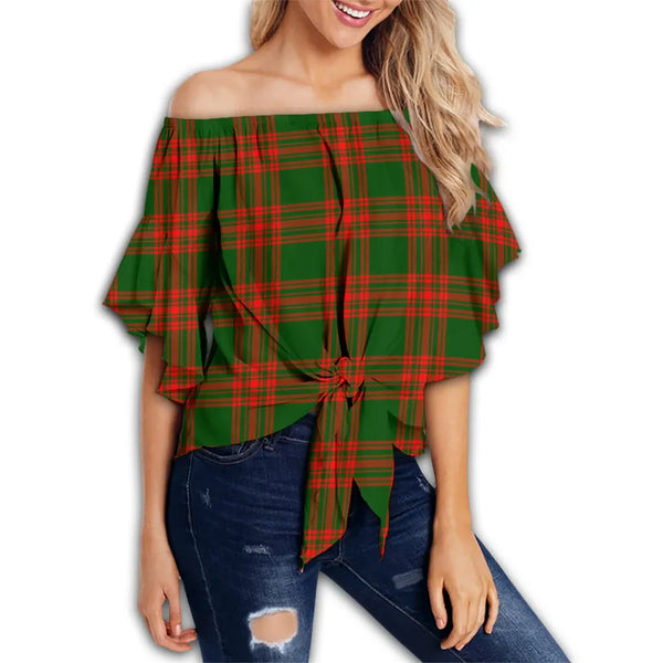 Menzies Green Modern Tartan Classic Off Shoulder Waist Wrap Top
