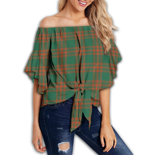 Menzies Green Ancient Tartan Classic Off Shoulder Waist Wrap Top
