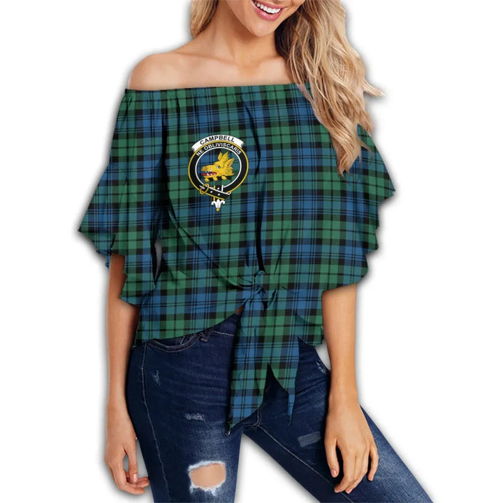Campbell Ancient 02 Tartan Classic Crest Off Shoulder Waist Wrap Top