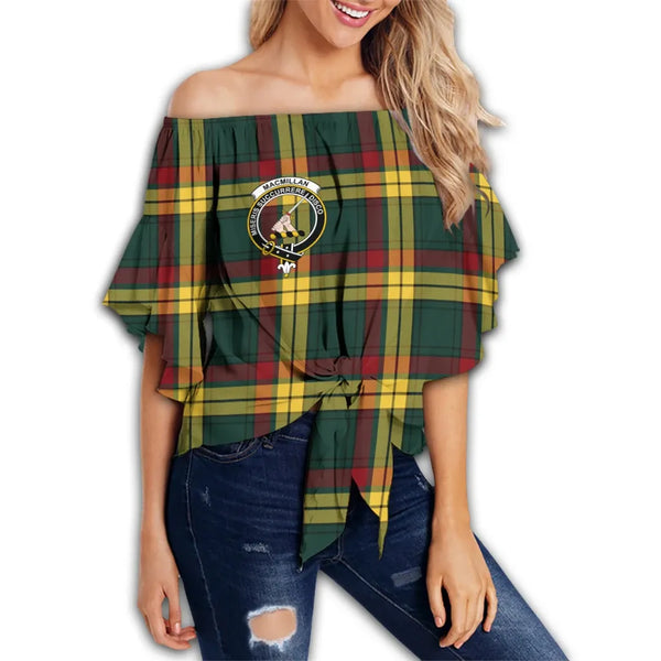 MacMillan Old Modern Tartan Classic Crest Off Shoulder Waist Wrap Top