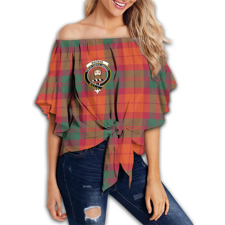 MacNab Ancient Tartan Classic Crest Off Shoulder Waist Wrap Top