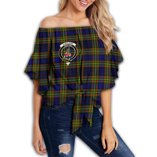 Clelland Modern Tartan Classic Crest Off Shoulder Waist Wrap Top