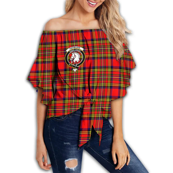 Hepburn Tartan Classic Crest Off Shoulder Waist Wrap Top