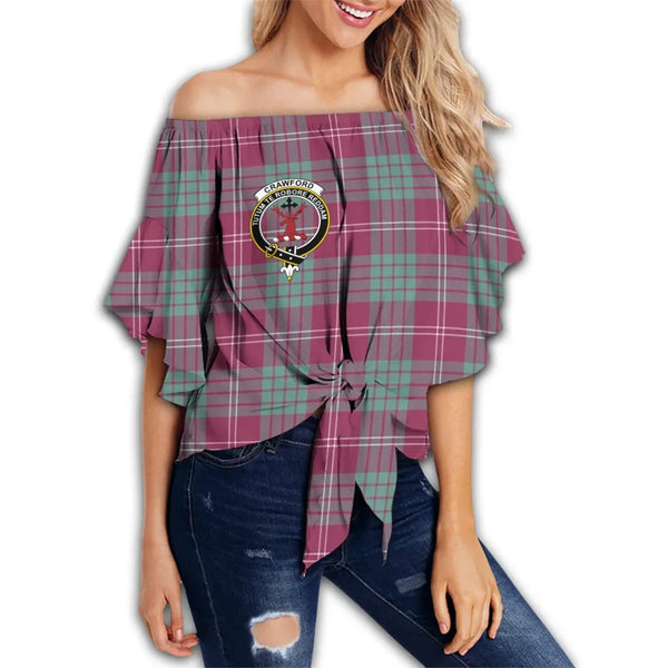 Crawford Ancient Tartan Classic Crest Off Shoulder Waist Wrap Top