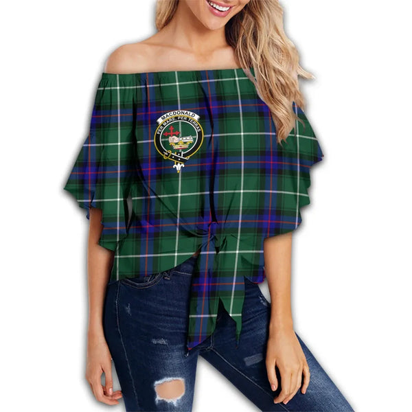 MacDonald of the Isles Hunting Modern Tartan Classic Crest Off Shoulder Waist Wrap Top