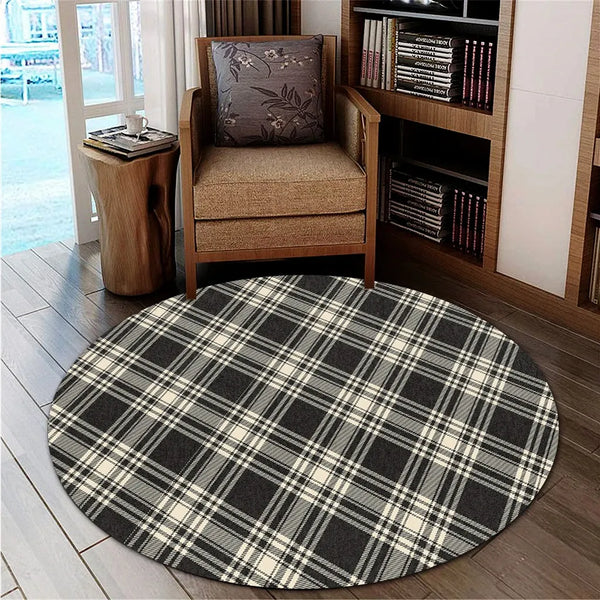 Menzies Black & White Ancient Tartan Classic Round Carpet