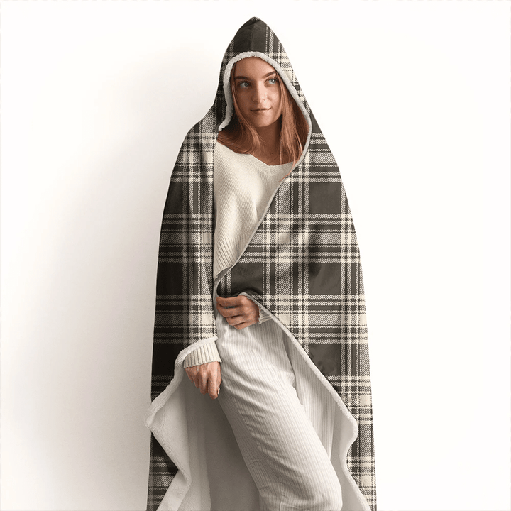 Menzies Black & White Ancient Tartan Classic Hooded Blanket