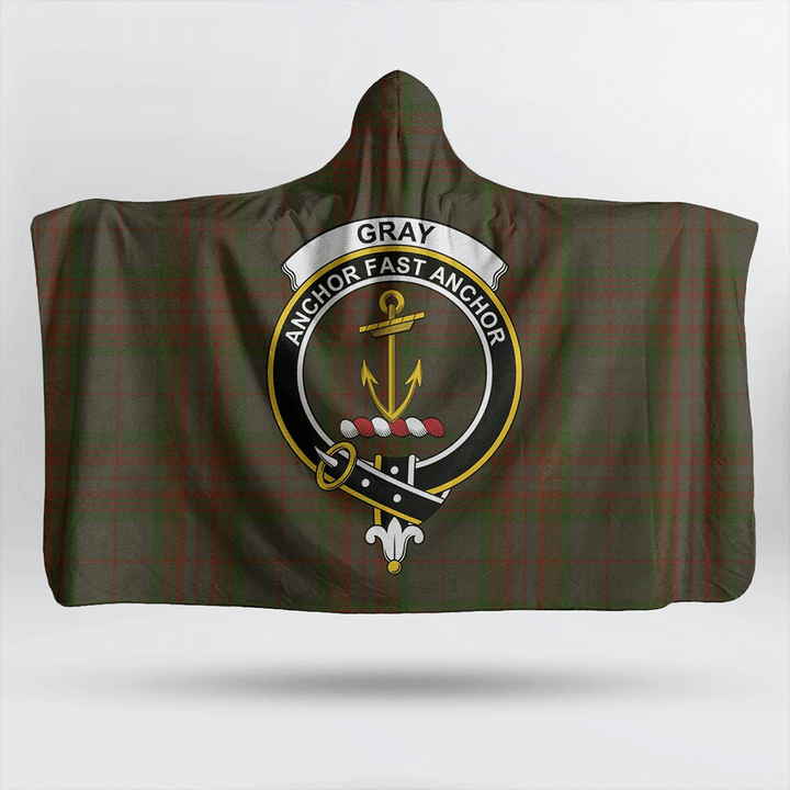 Gray Hunting Tartan Classic Crest Hooded Blanket