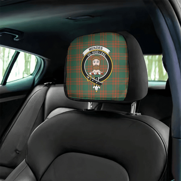 Menzies Green Ancient Tartan Classic Crest Headrest Covers