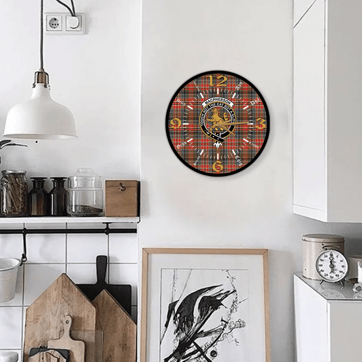 MacPherson Weathered Tartan Crest Clock Language Style