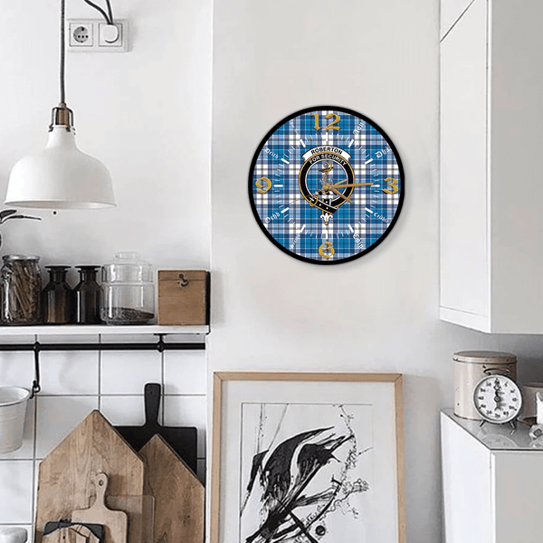 Roberton Tartan Crest Clock Language Style