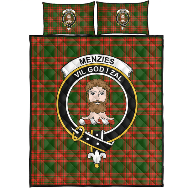Menzies Green Modern Tartan Classic Crest Quilt Bed Set