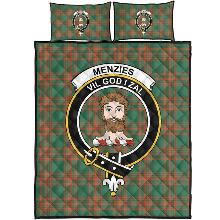 Menzies Green Ancient Tartan Classic Crest Quilt Bed Set