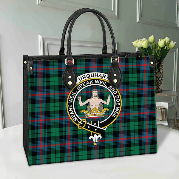 Urquhart Broad Red Ancient Tartan Classic Crest Leather Bag