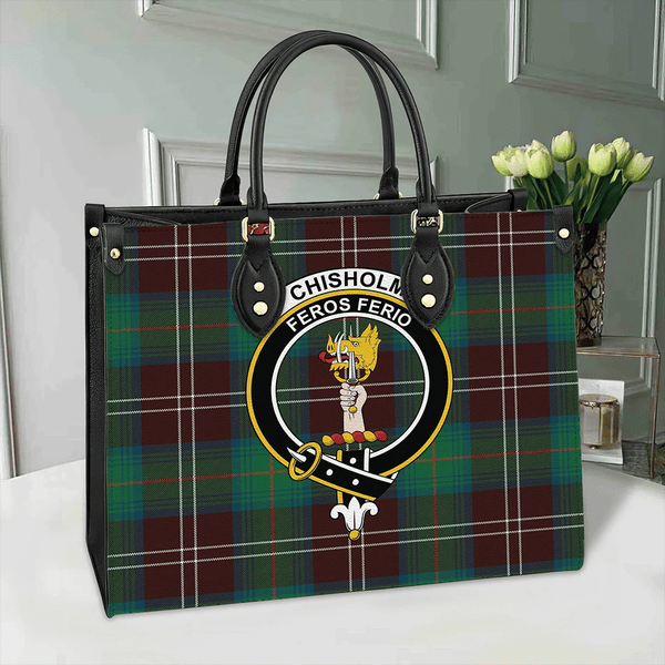 Chisholm Hunting Ancient Tartan Classic Crest Leather Bag