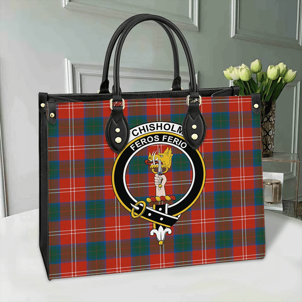 Chisholm Ancient Tartan Classic Crest Leather Bag