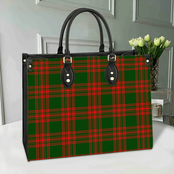 Menzies Green Modern Tartan Classic Leather Bag