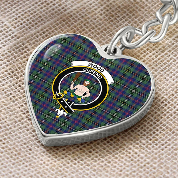 Wood Modern Tartan Classic Crest Heart Keychain