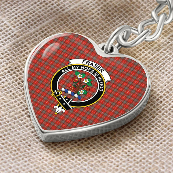 Fraser Weathered Tartan Classic Crest Heart Keychain