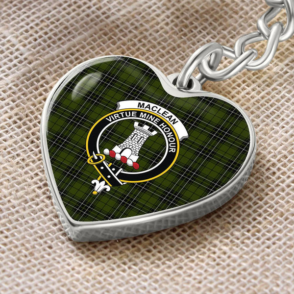 MacLean Hunting Ancient Tartan Classic Crest Heart Keychain