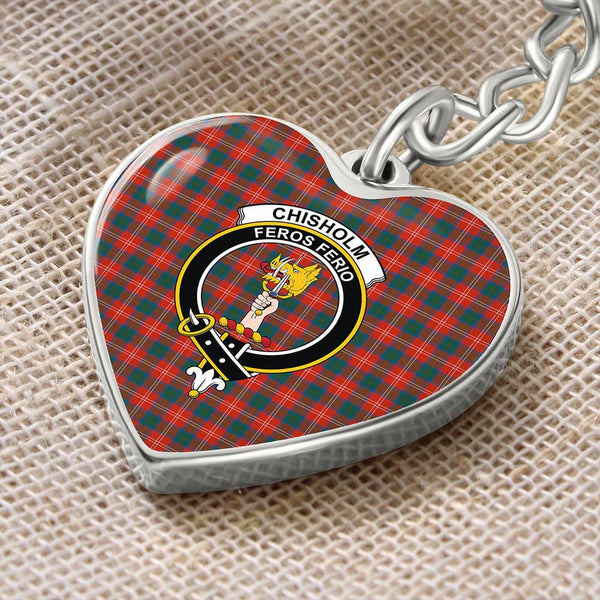 Chisholm Ancient Tartan Classic Crest Heart Keychain
