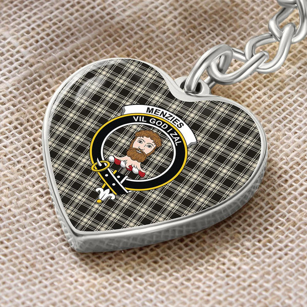 Menzies Black & White Ancient Tartan Classic Crest Heart Keychain