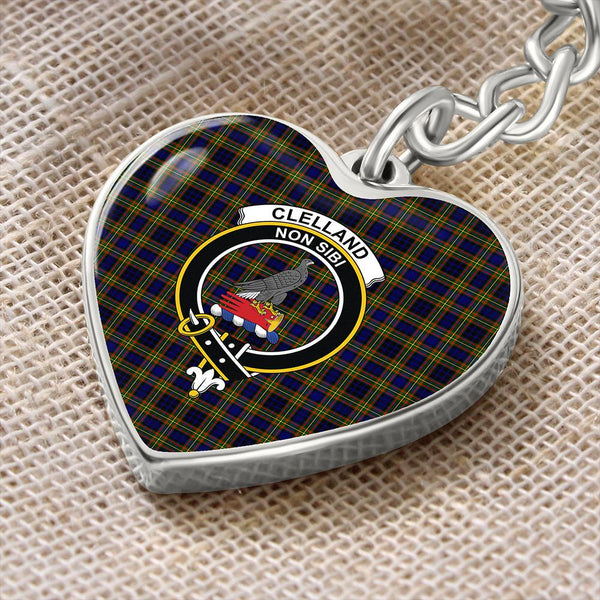 Clelland Modern Tartan Classic Crest Heart Keychain