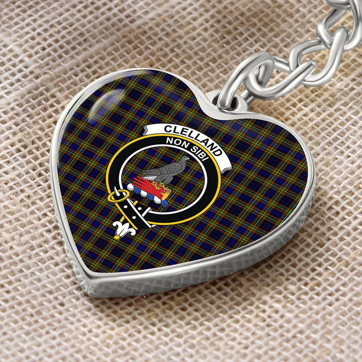 Clelland Modern Tartan Classic Crest Heart Keychain