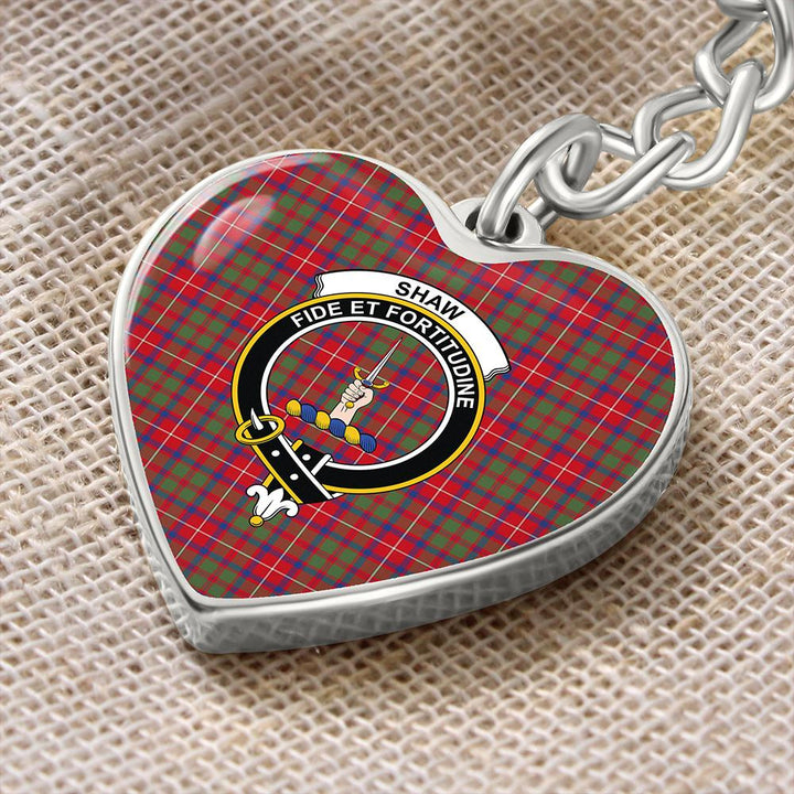 Shaw Red Modern Tartan Classic Crest Heart Keychain