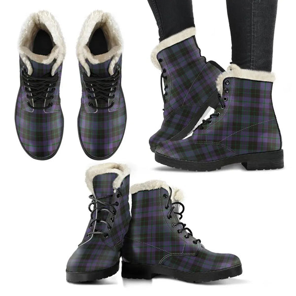Clergy Green Tartan Classic Faux Fur Leather Boots