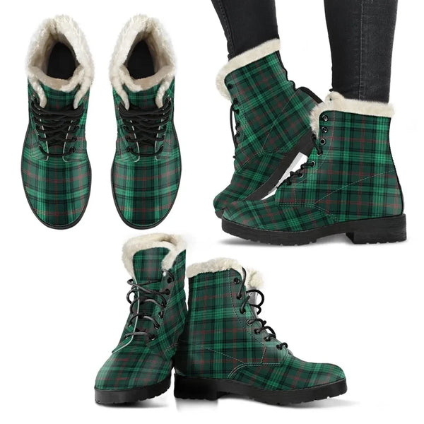 Ross Hunting Modern Tartan Classic Faux Fur Leather Boots