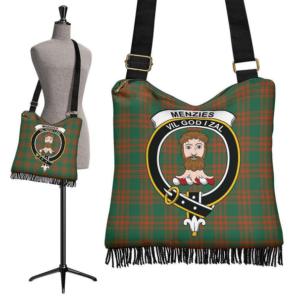Menzies Green Ancient Tartan Classic Crest Boho Handbag