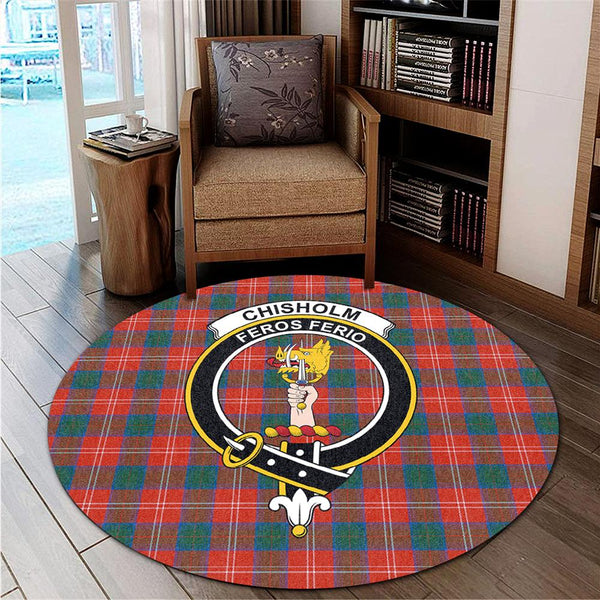 Chisholm Ancient Tartan Classic Crest Round Carpet