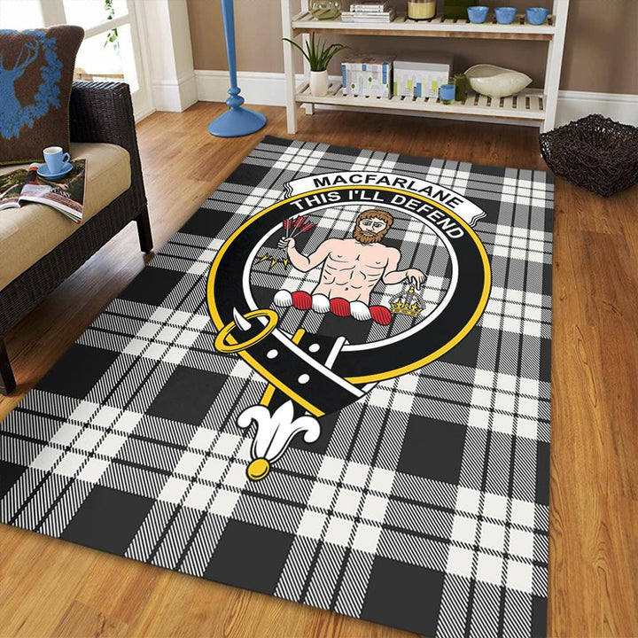 MacFarlane Black & White Tartan Crest Area Rug
