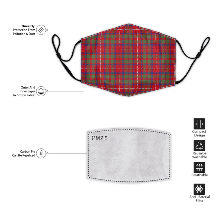 Celticprime Accessories - Shaw Red Modern Tartan Fabric Mask (With Filters)