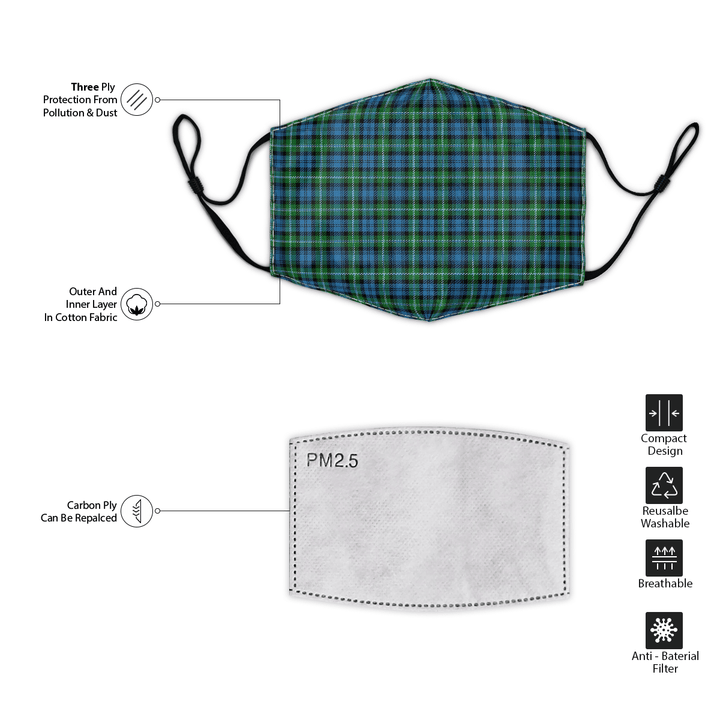 Celticprime Accessories - Lyon Clan Tartan Fabric Mask (With Filters)