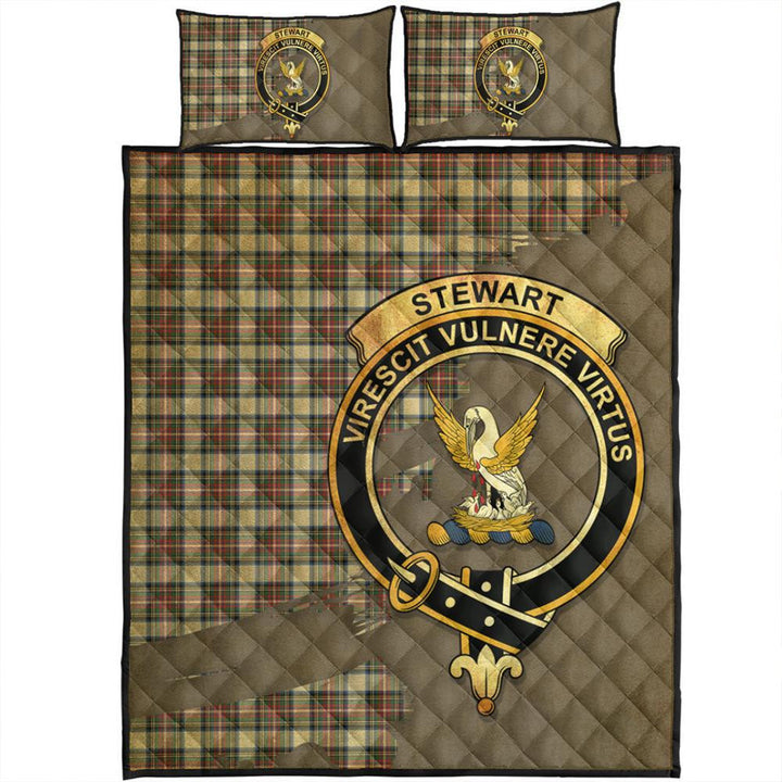 Stewart Dress Ancient Tartan Crest Quilt Bed Set Oldest Style