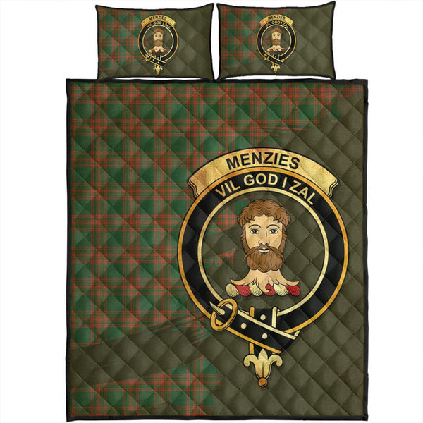 Menzies Green Ancient Tartan Crest Quilt Bed Set Oldest Style