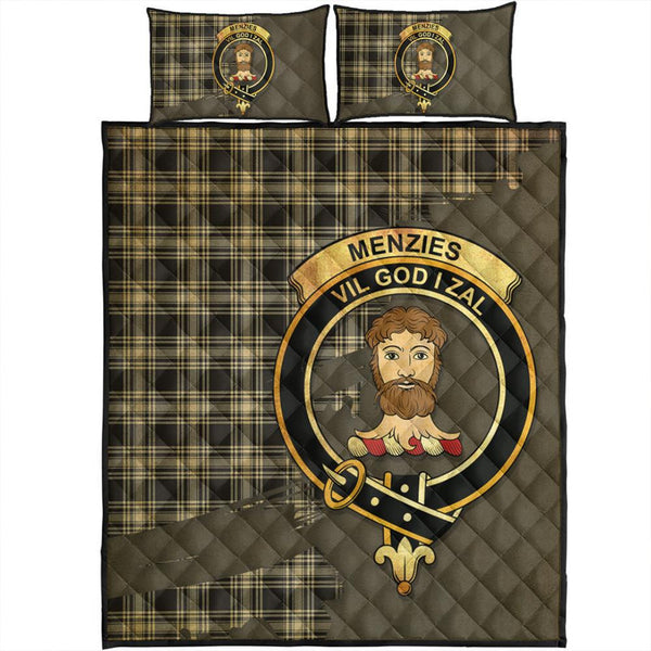 Menzies Black & White Ancient Tartan Crest Quilt Bed Set Oldest Style