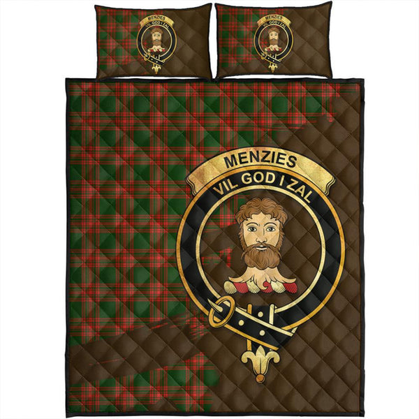 Menzies Green Modern Tartan Crest Quilt Bed Set Oldest Style