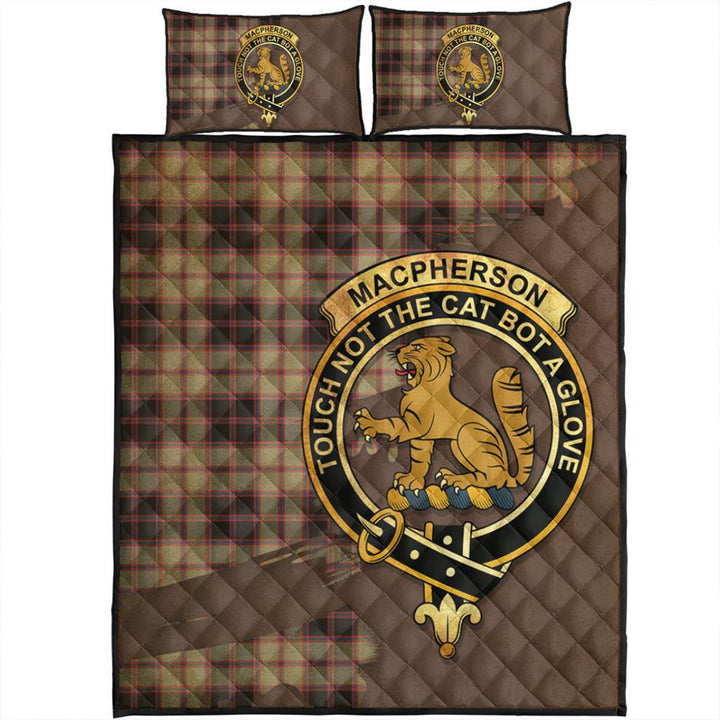 MacPherson Hunting Ancient Tartan Crest Quilt Bed Set Oldest Style
