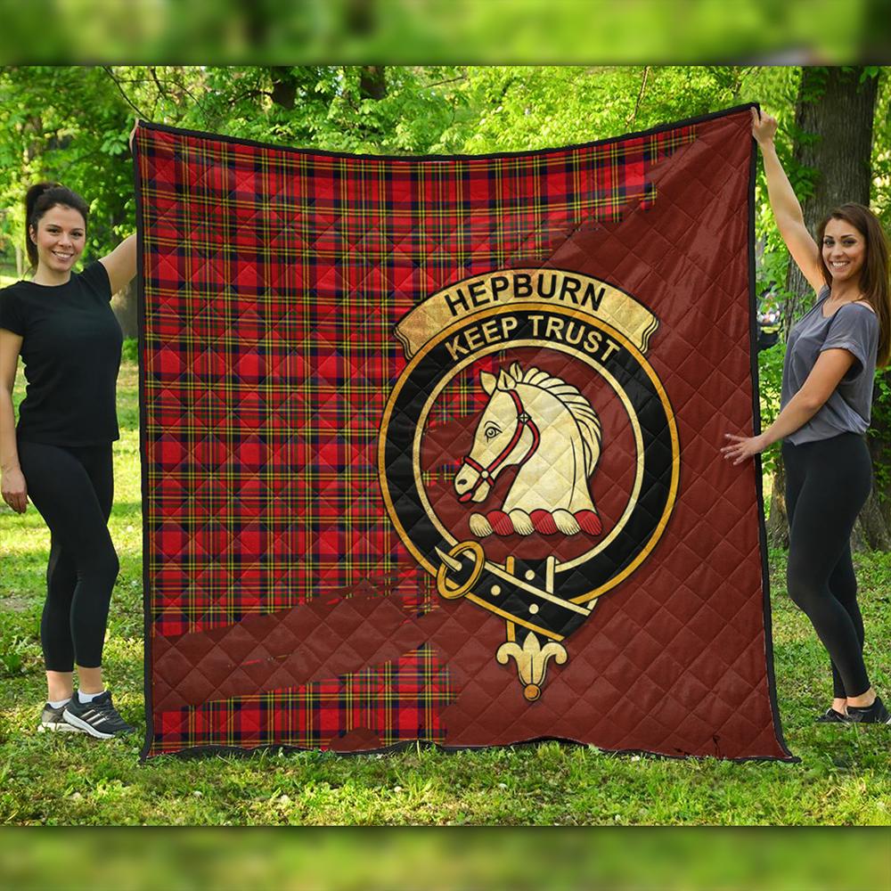 Hepburn Tartan Crest Black Garden Flag - Gold Thistle Style