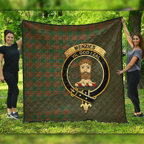 Menzies Green Ancient Tartan Crest Premium Quilt Oldest Style