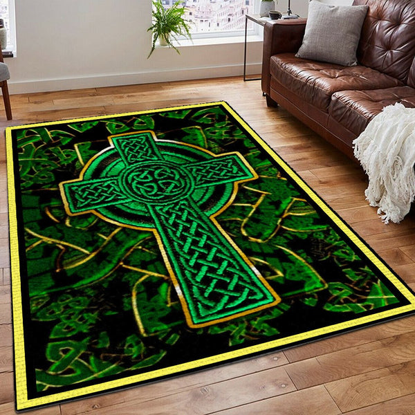Irish Palestinian Solidarity Area Rug, Proud Irish Heritage Rug, Irish Celtic Cross Saint Patrick Day Rug, Gifts for Cross