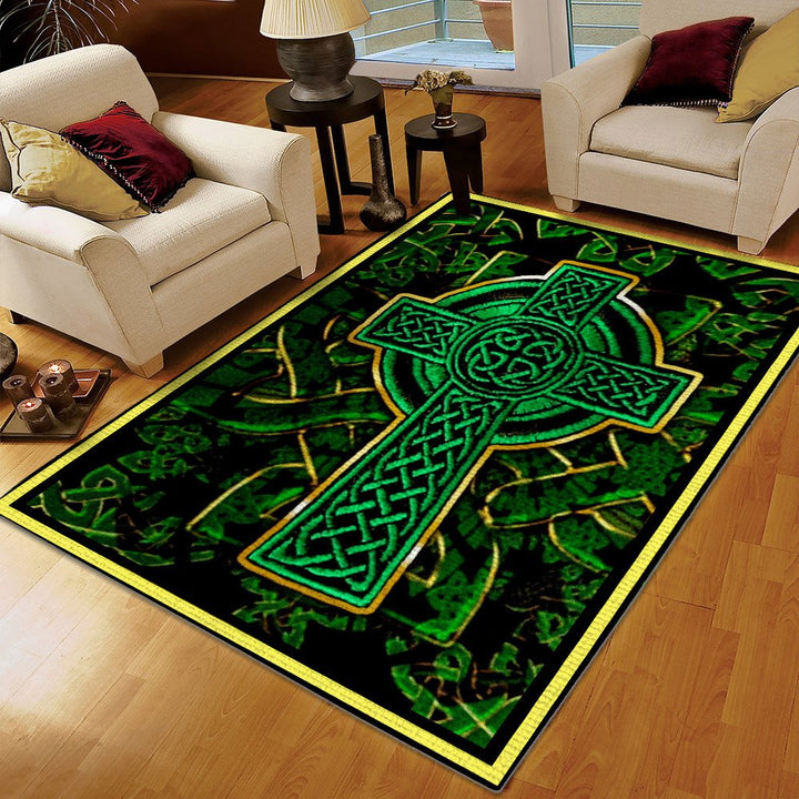Irish Palestinian Solidarity Area Rug, Proud Irish Heritage Rug, Irish Celtic Cross Saint Patrick Day Rug, Gifts for Cross