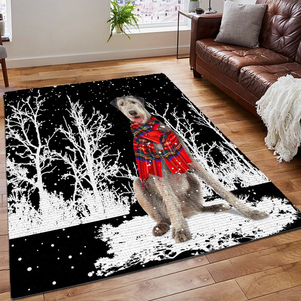 Irish Wolfhound Area Rug, Dog Art Pink Forest Irish Wolfhound Rug ...